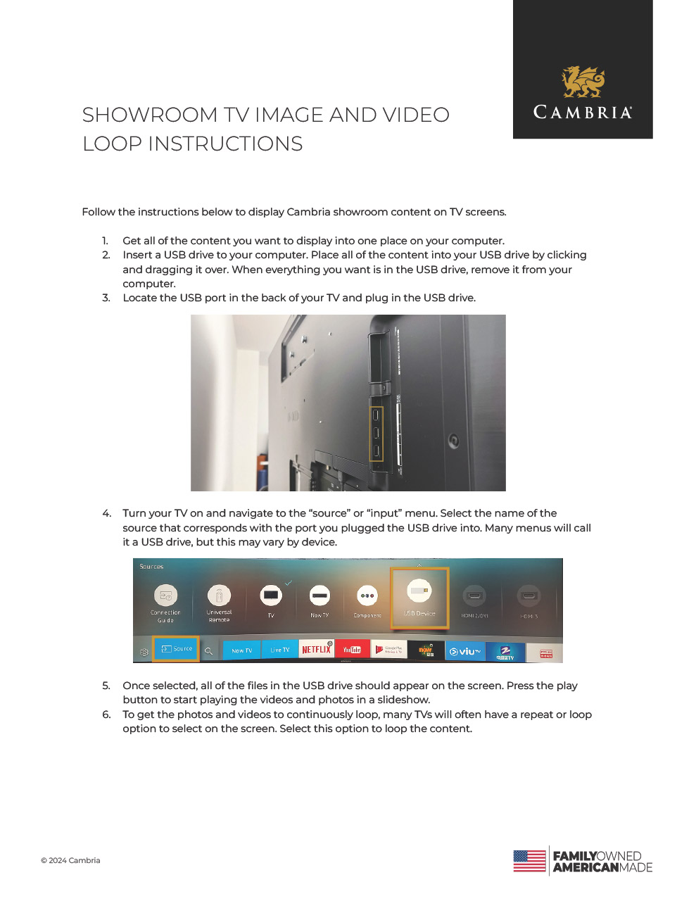 Showroom TV Image and Video Loop Instructions