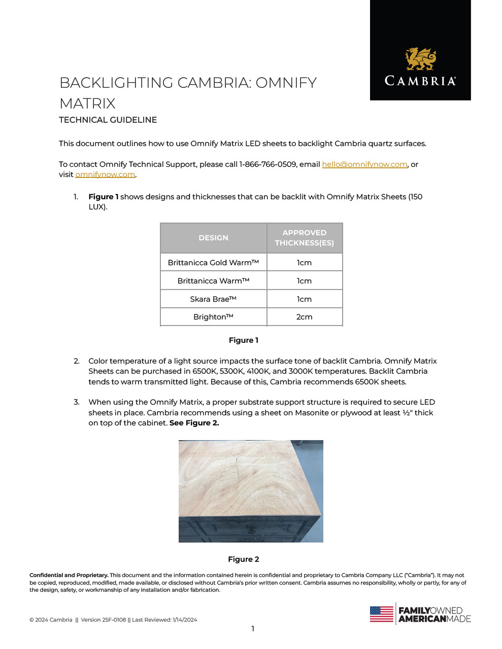 Backlighting Cambria - Omnify Matrix - Technical Guideline